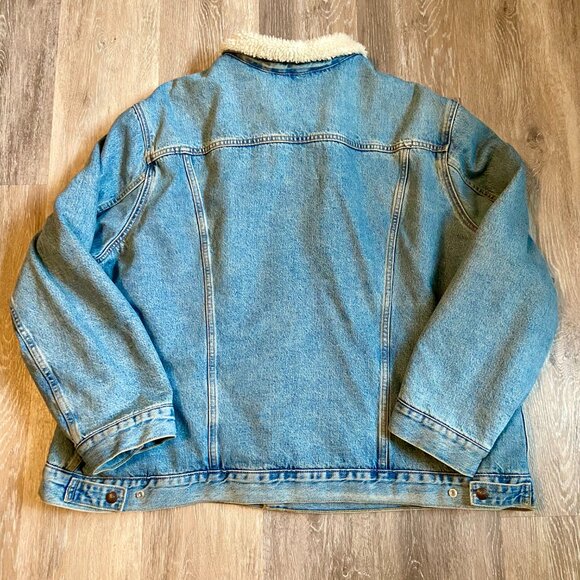 Levi's Men Sherpa Trucker Jacket Denim Light Wash Splitsville 3XL VTG Jean Fuzz - Picture 12 of 16